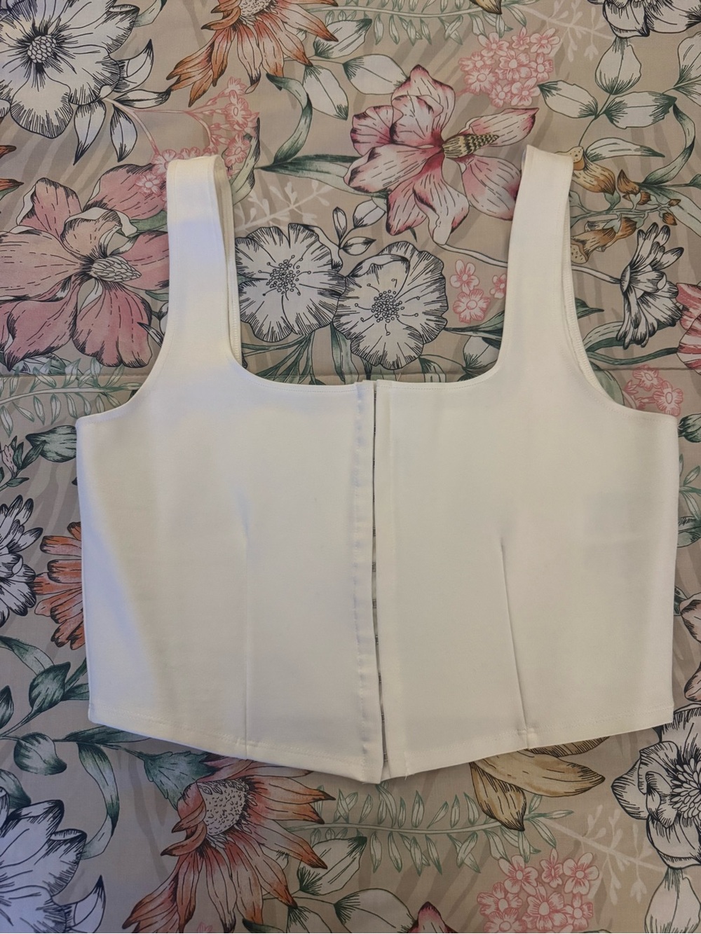 H&M White Square-Neck Corset Cropped Tank